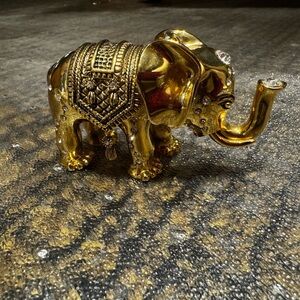 Cristiani Collezione Gold Toned Jeweled Indian Pewter Elephant Trinket